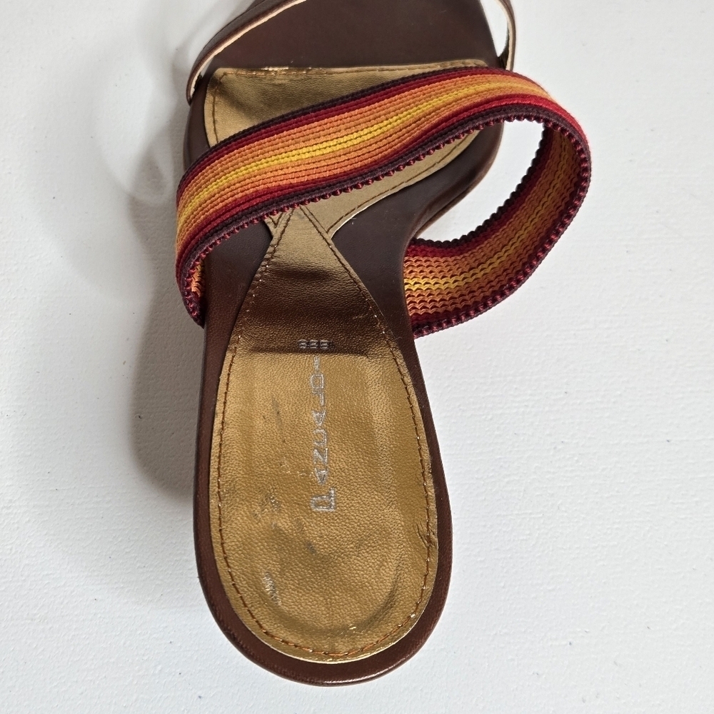 Pancaldi 1888 Italian Brown Red Orange Yellow Kitten Heel Slip On Sandals Sz 9 - Picture 10 of 10